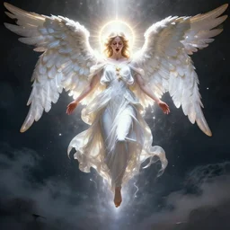 photograph of a horrific, bright, shining holy angel descending upon mankind