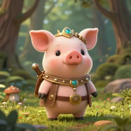 little cute piggy forest creature, inspiring, adorable, anthro, guardian, dnd, woodland realm, fantasy attire!! strange fantasy equipment!!