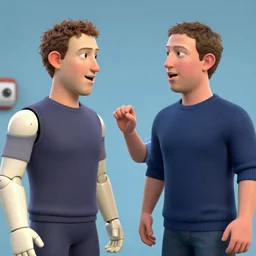 A heated argument between animatronic Mark Zuckerberg and animatronic Mark Zuckerberg