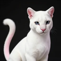 award winning beautiful portrait commission of a male furry anthro albino puma fursona with a tail and a cute beautiful attractive detailed furry face wearing stylish black and pink cyberpunk clothes in a cyberpunk city at night while it rains. Character design by charlie bowater, ross tran, artgerm, and makoto shinkai, detailed, inked, western comic book art