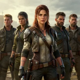 fallout 5, charismatic rugged brunette female protagonist, portrait, atmospheric lighting, painted, intricate, volumetric lighting, beautiful, daytime, sunny weather, slight overcast, sharp focus, deep colours, ultra detailed, by leesha hannigan, ross tran, thierry doizon, kai carpenter, ignacio fernandez rios