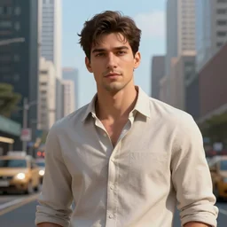 metropolis, handsome man, high quality cg render, 4 k
