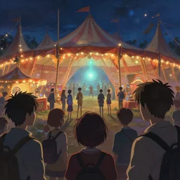 close up group of friends exploring the witchlight carnival, big top circus tent, highly detailed, digital painting, concept art, matte, art by ruan jia and wlop and greg rutkowski and makoto shinkai, masterpiece