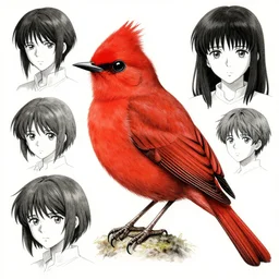 nightingale bird, rufous nightingale, character study, character sheet, manga, pinterest finely detailed perfect art, gapmoe yandere grimdark, trending on pixiv fanbox, painted by greg rutkowski makoto shinkai takashi takeuchi studio ghibli