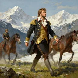 a cinematic scene chris hemsworth as bonaparte crossing the alps painting by paul delaroche, intricate, elegant, highly detailed, digital painting, artstation, concept art, smooth, illustration, art by artgerm