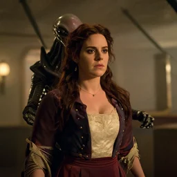 movie still of a lana del rey with an alien facehugger on her face, titanic ship interior, cinematic.