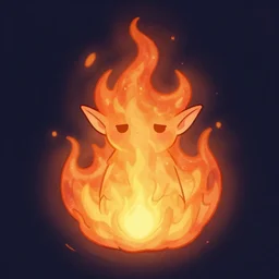 A cute tiefling made of translucent fire, handdrawn