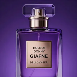 close up shot of premium purple coloured perfume bottle, ultra detail, designer product, cinematic lighting, hd artstation, symmetrical, rendered, 4k