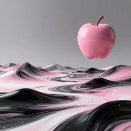 concept art landscape by james jean and bridget riley and apple, fluid simulation in houdini, simplified geometry, thick waves of black pink white paint and plastic suspended in oil, anti - gravity, subsurface scattering, volumetric, trending on artstation, rendered in octane, cgsociety