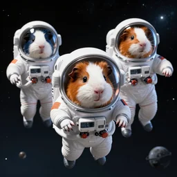 ultra realistic guineapigs floating in space suits floating in space on the cover of vogue magazine, 4 k, 8 k, nebula, universe, many stars, space station