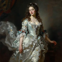 a painting of a woman in a flowing dress, an ultrafine detailed painting by zha shibiao, cgsociety, fantasy art, detailed painting, chiaroscuro, rococo
