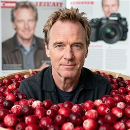 tiny bryan cranston sitting inside a bown of cranberries, food photography, natural light, sharp, detailed face, magazine, press, photo, steve mccurry, david lazar, canon, nikon, focus