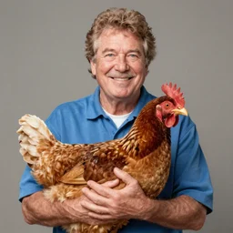 bob ross holding a chicken, portrait,