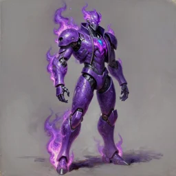 Character design sketch with body made of Purple Lava and fire, mecha humanoid with cyberpunk bomber jacket,  concept art character, royalty, smooth, sharp focus, organic, deep shadows by Heri Irawan, hyperrealistic oil painting, 4k, studio lightning