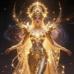 portrait of the powerful empress of the solar system in the style of charlie bowater and in the style of donato giancola. glowing, ornate and intricate, stunning, dynamic lighting, ultrafine and hyperdetailed.