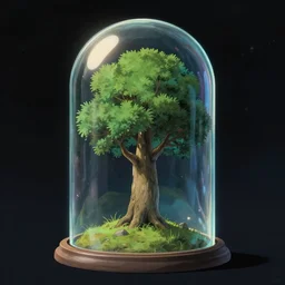 single old tree inside a glass dome, floating in outser space all alone, studio ghibli