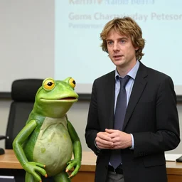 the son of jordan peterson and kermit the frog giving a lecture