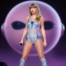 Taylor Swift performing on stage, Martian background