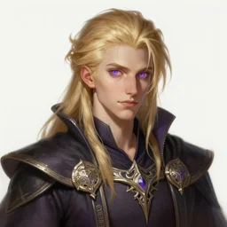 portrait of an androgynous human mage, with dirty blonde hair, purple eyes, dnd, high fatnasy, intricate, elegant, highly detailed, digital painting, artstation, concept art, smooth, sharp focus, illustration, by anato finnstark, boissb - blanca. j, cindy avelino, clint cearley, anna podedworna