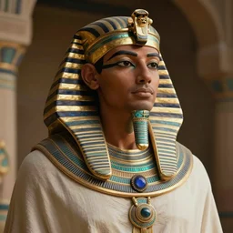 a man in egyptian clothing wearing rings and jewlery on his neck, 8k resolution, serene, photorealistic, digital art, hyperdetailed, Unreal Engine, dynamic lighting, ultra detailed, trending on art station, concept art, stunning visuals, extreme detail