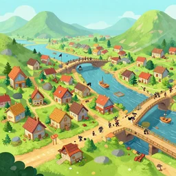 small town with houses, bridges and pirates by McBess