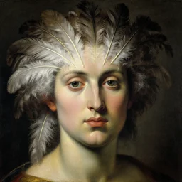a face covered in feathers by giuseppe arcimboldo, oil on canvas