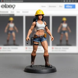 Fine Image on the store website, eBay, Full body, 80mm resin detailed miniature of a Muscular female miner, wearing yellow helmet.