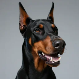 electric doberman with diamond fangs, dystopian magitech, close-up