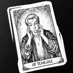 fear of technology, black paper, tarot card, highly detailed, dave quiggle, border, intricate ink illustration