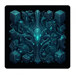 mobile game hyper - detailed asset is an isometric alien - like wall poster with an interesting organic alien pattern, inspired by the alien nature of pandora from the avatar, it has a bioluminescent appeal, behance low poly art trending on artstation, black background dark night item
