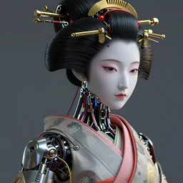 portrait of a beautiful japanese robotic geisha with wires and actuators, dramatic lighting, hyper - realistic, ultra - realistic, intricate details, japanese model, 8 k ultra high definition, octane render