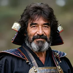 realistic detailed photo portrait of a Samurai Bob Ross