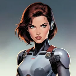 portrait of a female android, by MARVEL comics and Sandra Chevrier