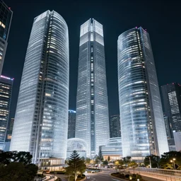 futuristic tokyo with humongous glass buildings, white glass domes, night, hyperdetailed, artstation, cgsociety, 8 k