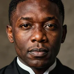 chief justice by kehinde wiley and rembrandt. photorealistic facial features, detailed face, ultra high details, large, close - up.