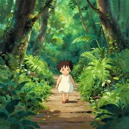 deep jungle walkway, cute, illustration, digital art, inspired by disney, by ghibli, by anime, by makoto shinkai, sharp, gouache painting masterpiece, highly detailed, painterly trending on artstation -