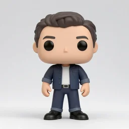 full body 3d render of a stylish fashionable man as a funko pop, Chibi, studio lighting, white background, blender, trending on artstation, 8k, highly detailed