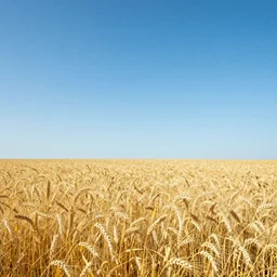 photo with half a clear sky without clouds and half a yellow wheat field, hd, beautiful, perfect light, photorealism, highly detailed, symmetry