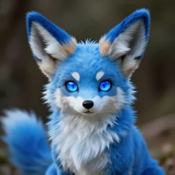 blue fennec furry anthro facing camera blue eyes neon highly detailed