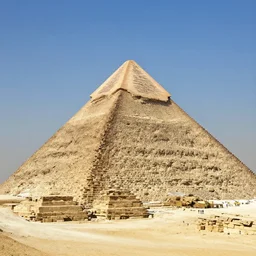 great pyramid of giza at ancient times, the pyramid is covered with white marble, the pyramind has a golden tip, ancient egypt,