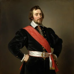 the honorable duke, a 5 0 year old man in traditional german noble attire, red and white belt on top of his suit, oil on canvas, 1 9 0 5