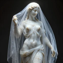 a delicate renaissance marble goddess covered with water veil, highly detailed transparent marble cloth, gi, global illumination, physically based rendering, photorealistic, top light, dark background by Edgar Maxence and Ross Tran, boris vallejo