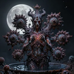 evil baptism, decay, ritual, full moon, fractals, mandelbulb, mandelbrot, sorcery, highly detailed, beksinski, bradley, otherworldly, psychedelic