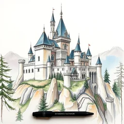 beautiful aesthetic inspirational masterful professional ink pen and watercolor sketch of a castle, ultra detailed, fine details, trending on artstation, high quality paper