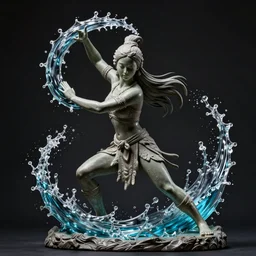 Sculpture of Katara from Avatar bending water, water tribe garment, by michelangelo, photography, Sony A7III, 85mm f4