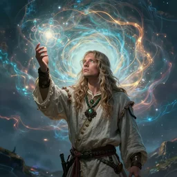 the shaman daniel using his divine intuition to see prophetic visions as phantasmagoric beauty