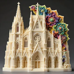 a photo - real delicate ivory sculpture of an ornate detailed cathedral populated by mandelbrot fractals, micro detail, unreal engine, backlit lighting, octane renderer, catholicpunk, colorful, physically based rendering, carved soap, trending on cgsociety