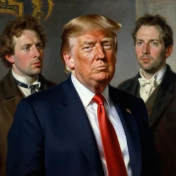 baroque oil painting of donald trump in a scene from back to the future 2 ( 1 9 8 9 ), painted by greg rutkowski cushart krentz jeremy mann, still frame from back to the future 2, hdr, front view, close up shot, soft lighting, elegant, morandi color scheme, baroque style