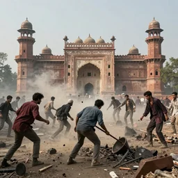 lahore fort attacked by zombies, mid journey style
