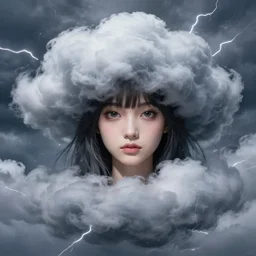 character concept art of an anime thunderstormy cloud goddess | | cute - fine - face, pretty face, realistic shaded perfect face, fine details by stanley artgerm lau, wlop, rossdraws, james jean, andrei riabovitchev, marc simonetti, and sakimichan, tranding on artstation
